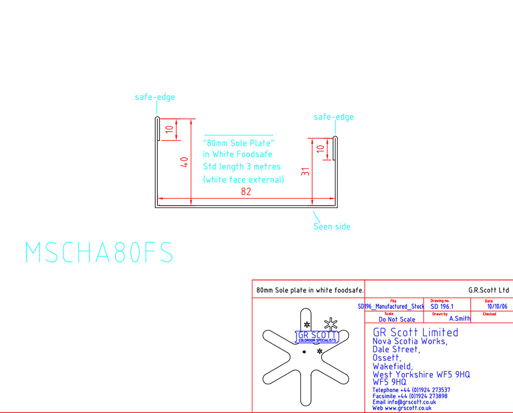 80mm White foodsafe channel (sole plate) for panels